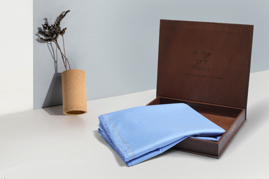 Liverpool 4 Stripe Hearingbone Sky Blue - Soft Cotton