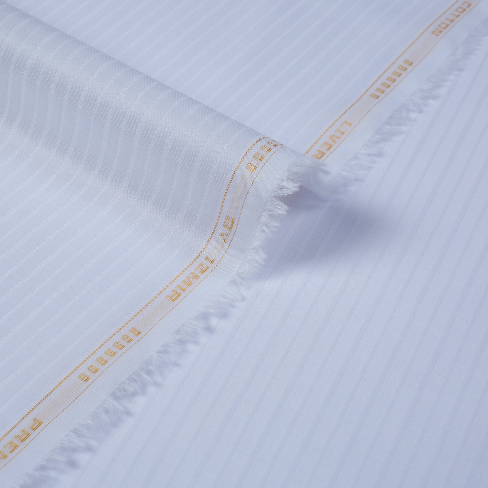 Liverpool 4 Stripe Hearingbone Pure White - Soft Cotton