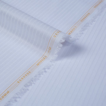 Liverpool 4 Stripe Hearingbone Pure White - Soft Cotton